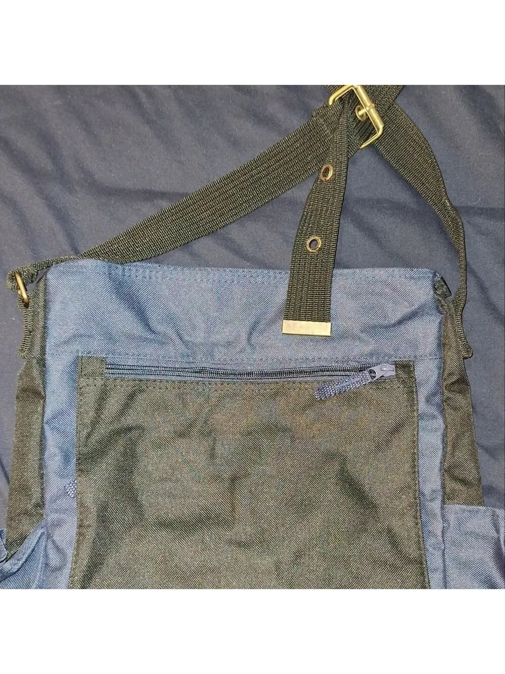 Men's Bag Blue Black Canvas Adjustable Strap Side Bottle Holder